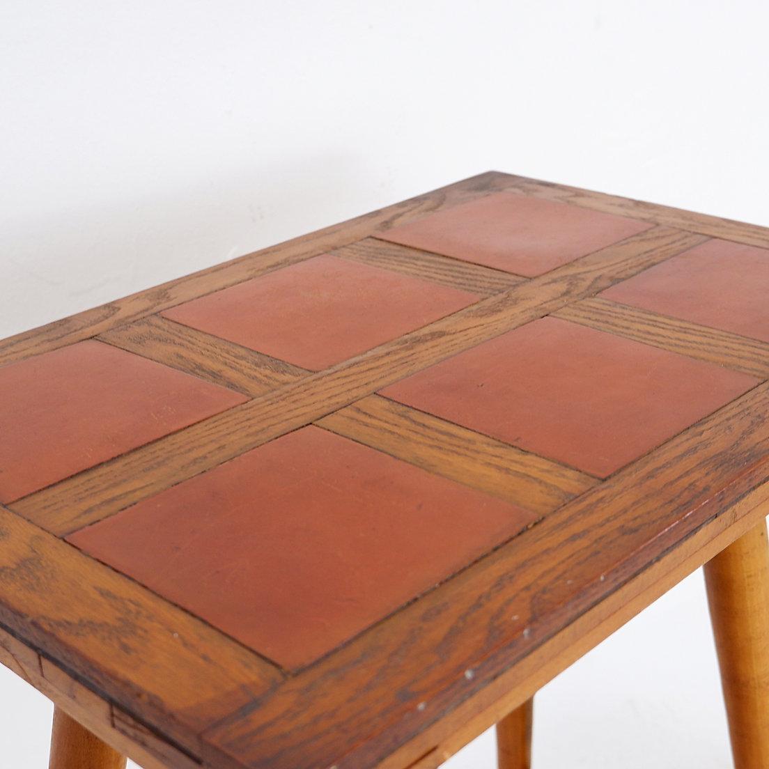 20th Century Vintage Wooden side table with terracotta tile top - 1960s For Sale