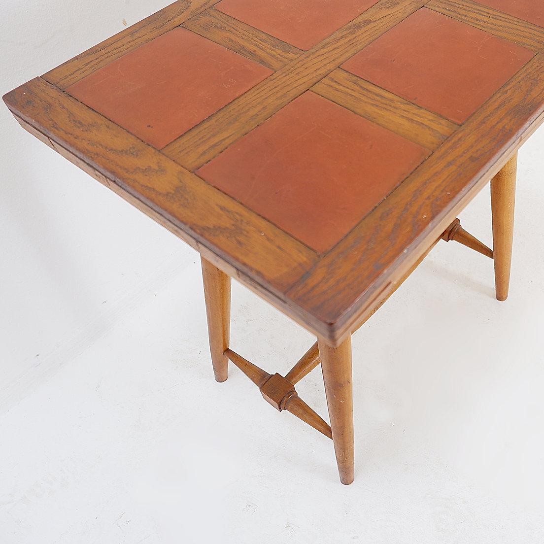 Terracotta Vintage Wooden side table with terracotta tile top - 1960s For Sale