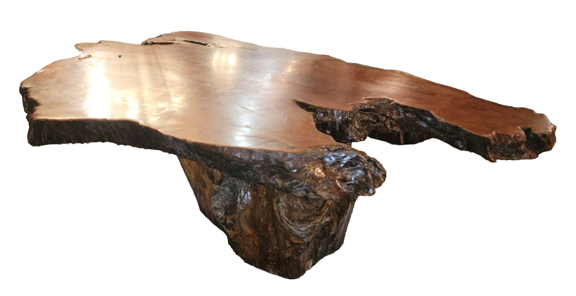Vintage Wooden Slab Tree Trunk Coffee Table In Good Condition In Pasadena, CA