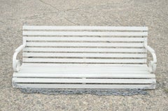 Vintage Wooden Slat and Scrolling Wrought Iron Garden Patio Bench Loveseat Swing