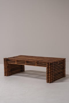 Vintage Wooden Slatted Coffee Table – Sculptural Design, 1970s Style