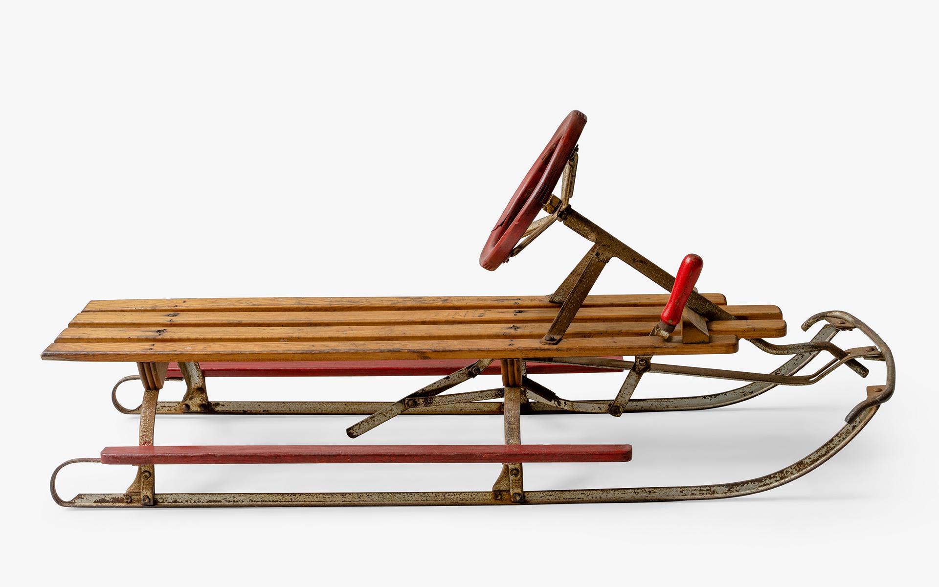 Metal Vintage Wooden Sled For Sale