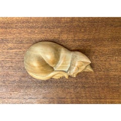 Vintage Wooden Sleeping Lioness Figurine, Beige Wood, 1970s Design