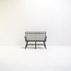 Vintage Wooden Spindle Back Settee in Faux Bamboo