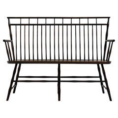 Vintage Wooden Spindle Back Settee in Faux Bamboo
