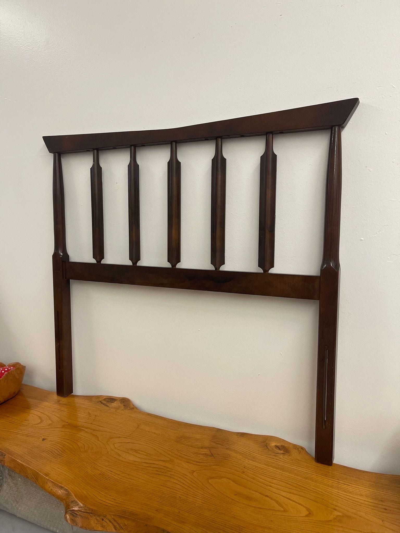 Mid-Century Modern Vintage Wooden Spindle Twin Headboard With Metal Frame. For Sale