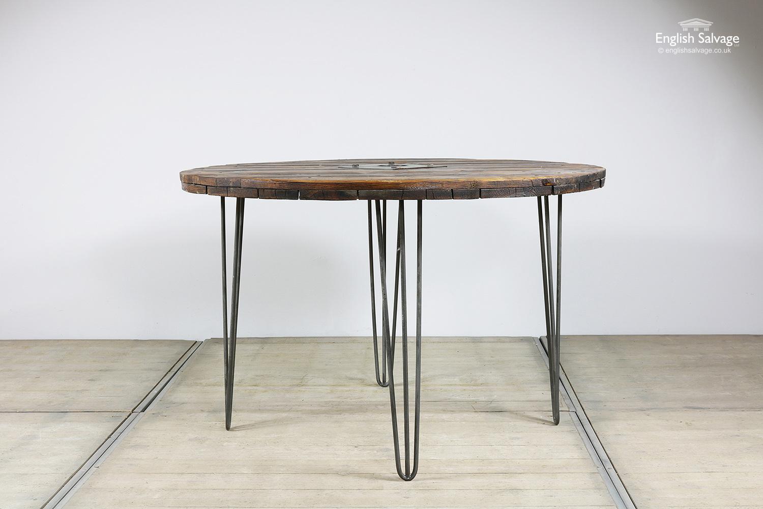 European Vintage Wooden Spool Top Circular Table, 20th Century For Sale