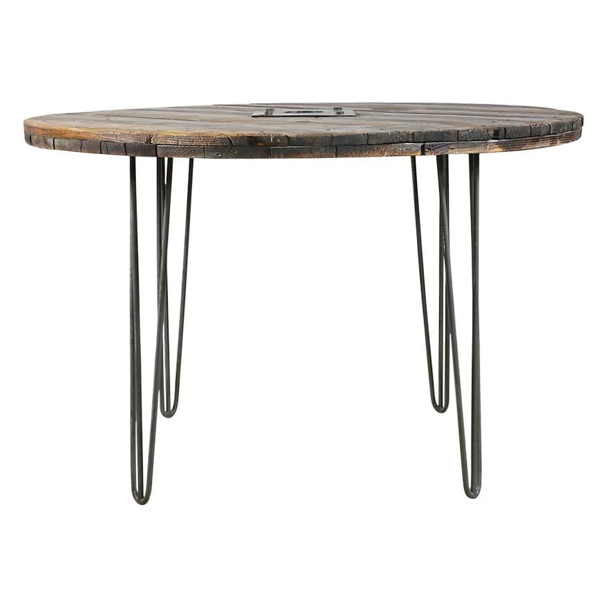 Vintage Wooden Spool Top Circular Table, 20th Century For Sale