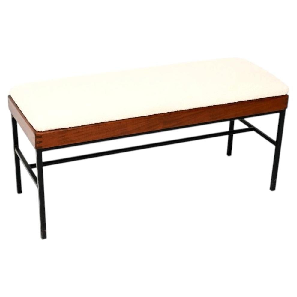 Vintage Wooden Steel Bench / Stool in Boucle For Sale