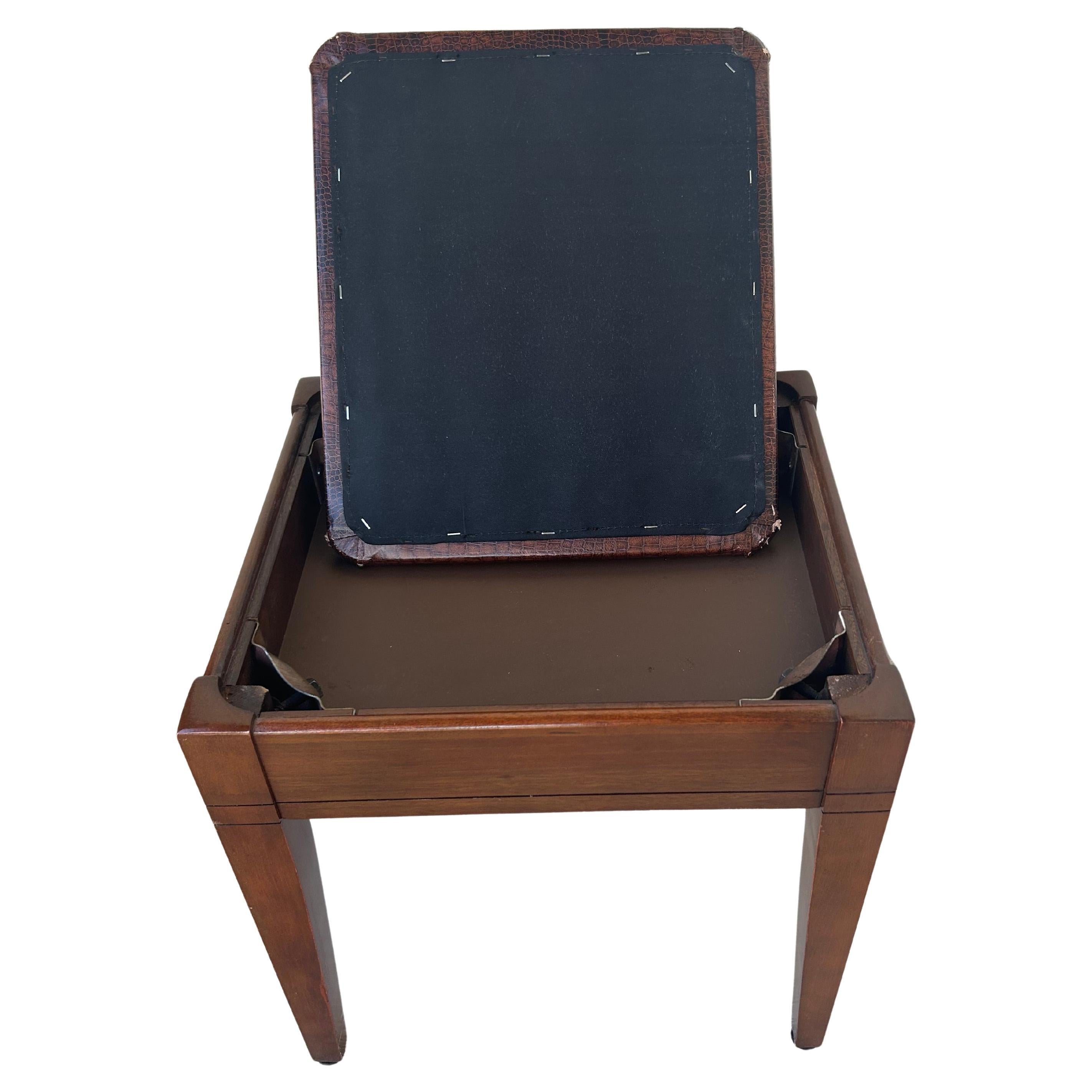 American Vintage Wooden Stool with Faux Leather Croc-Embossed Cushion