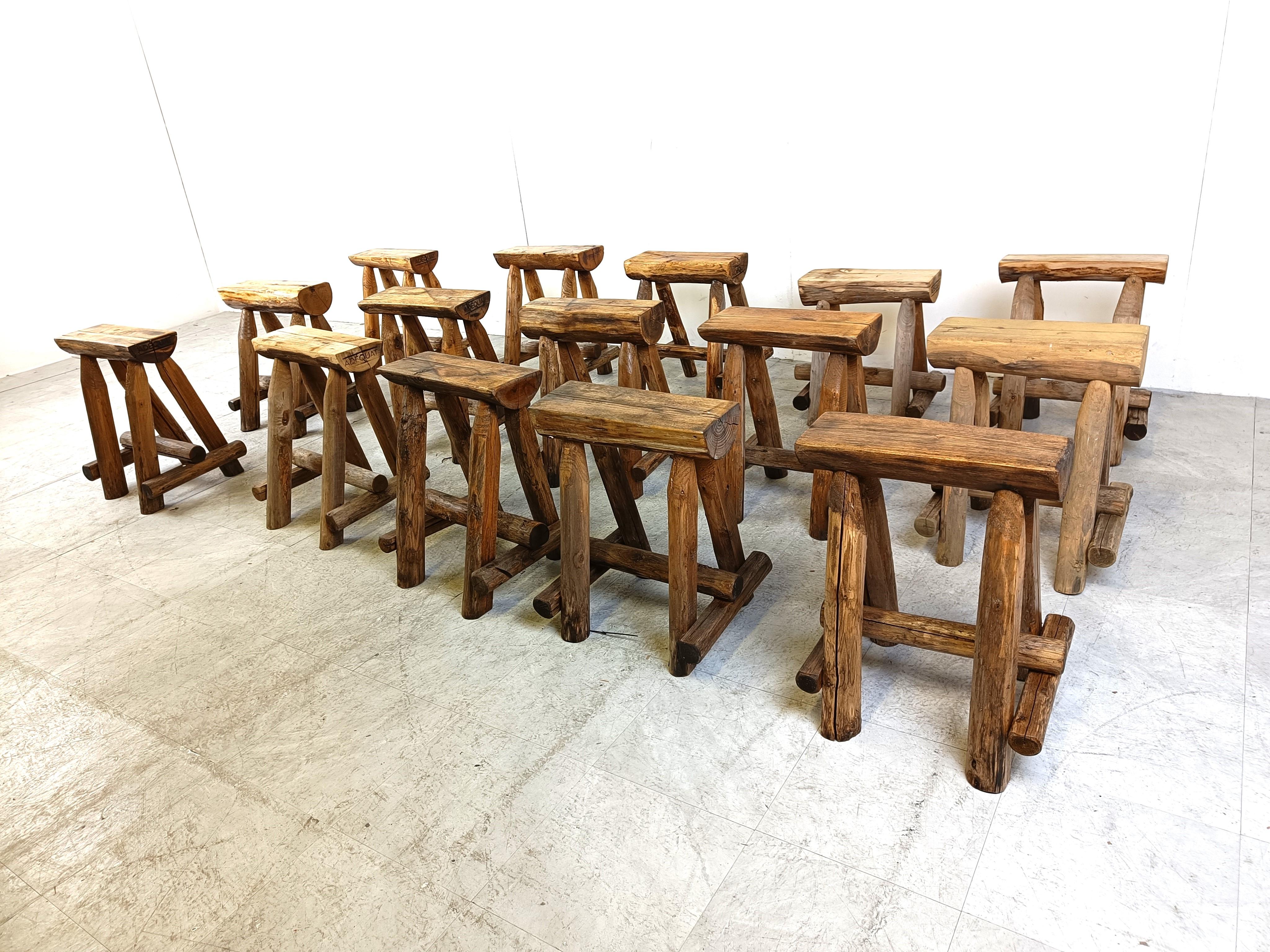 Belgian Vintage wooden stools, 1970s  For Sale
