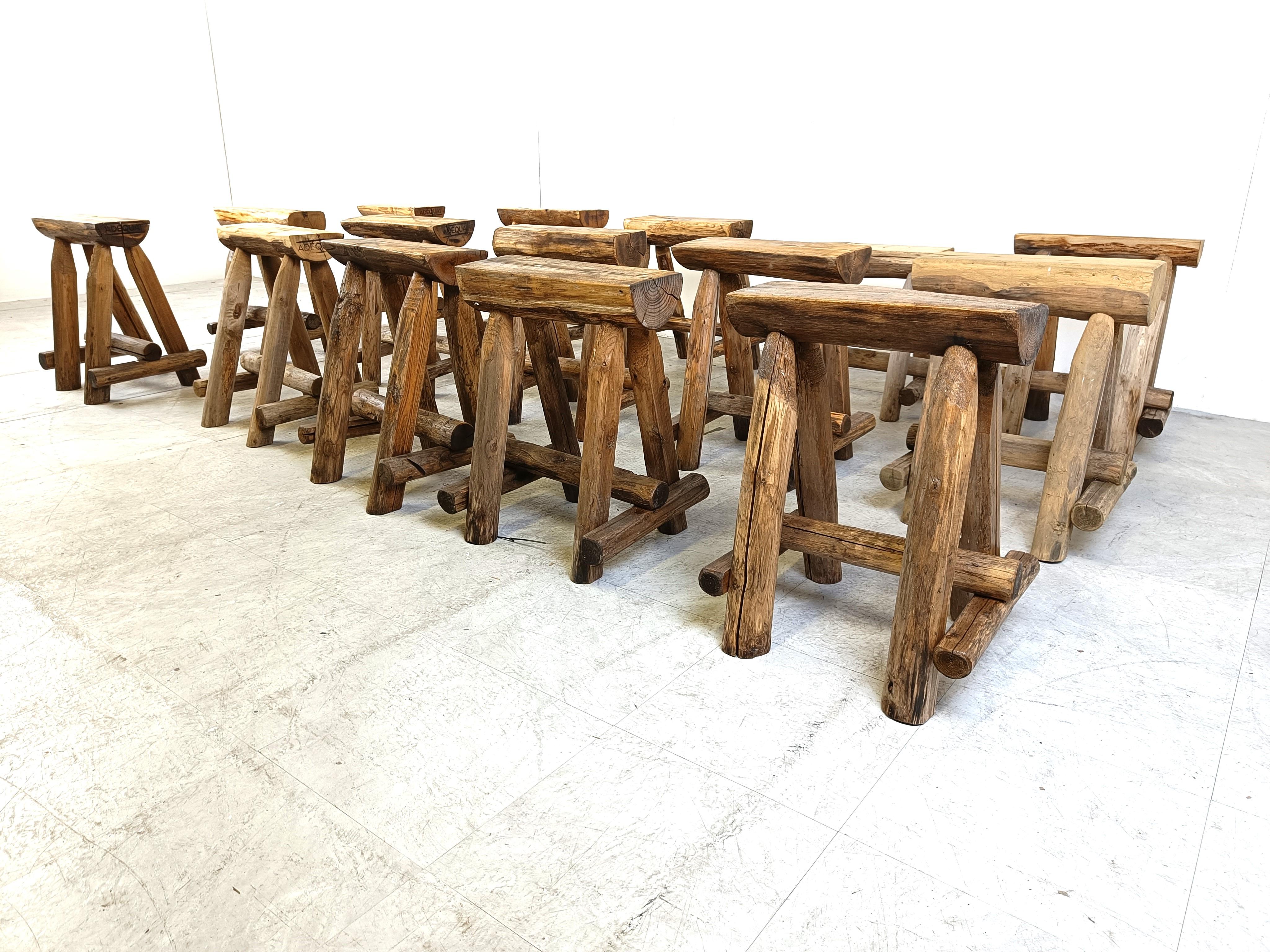 Oak Vintage wooden stools, 1970s  For Sale