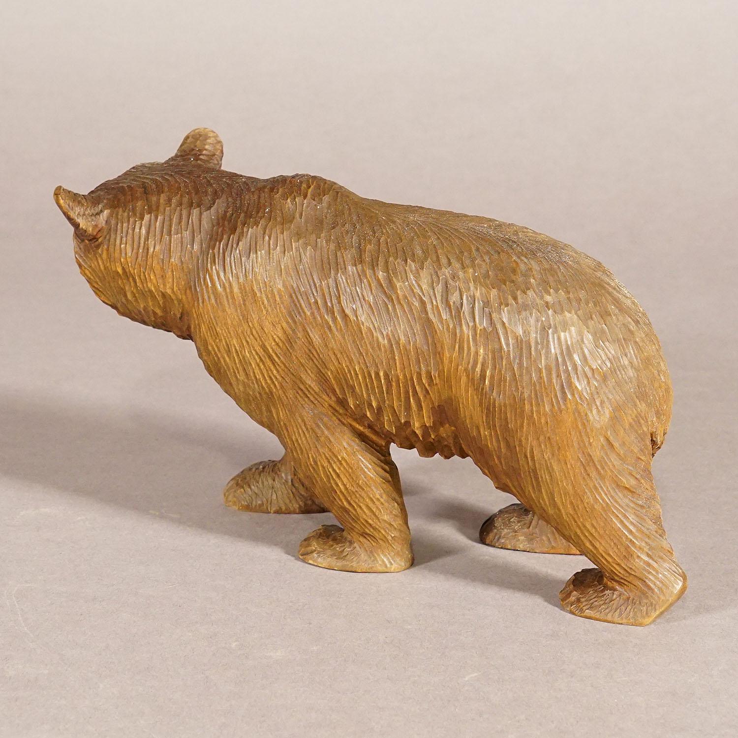 Black Forest Vintage Wooden Strolling Bear Hand Carved in Brienz, circa 1930s