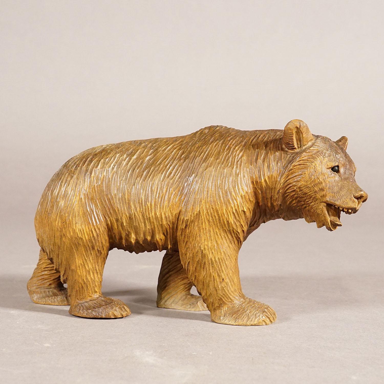 20th Century Vintage Wooden Strolling Bear Hand Carved in Brienz, circa 1930s