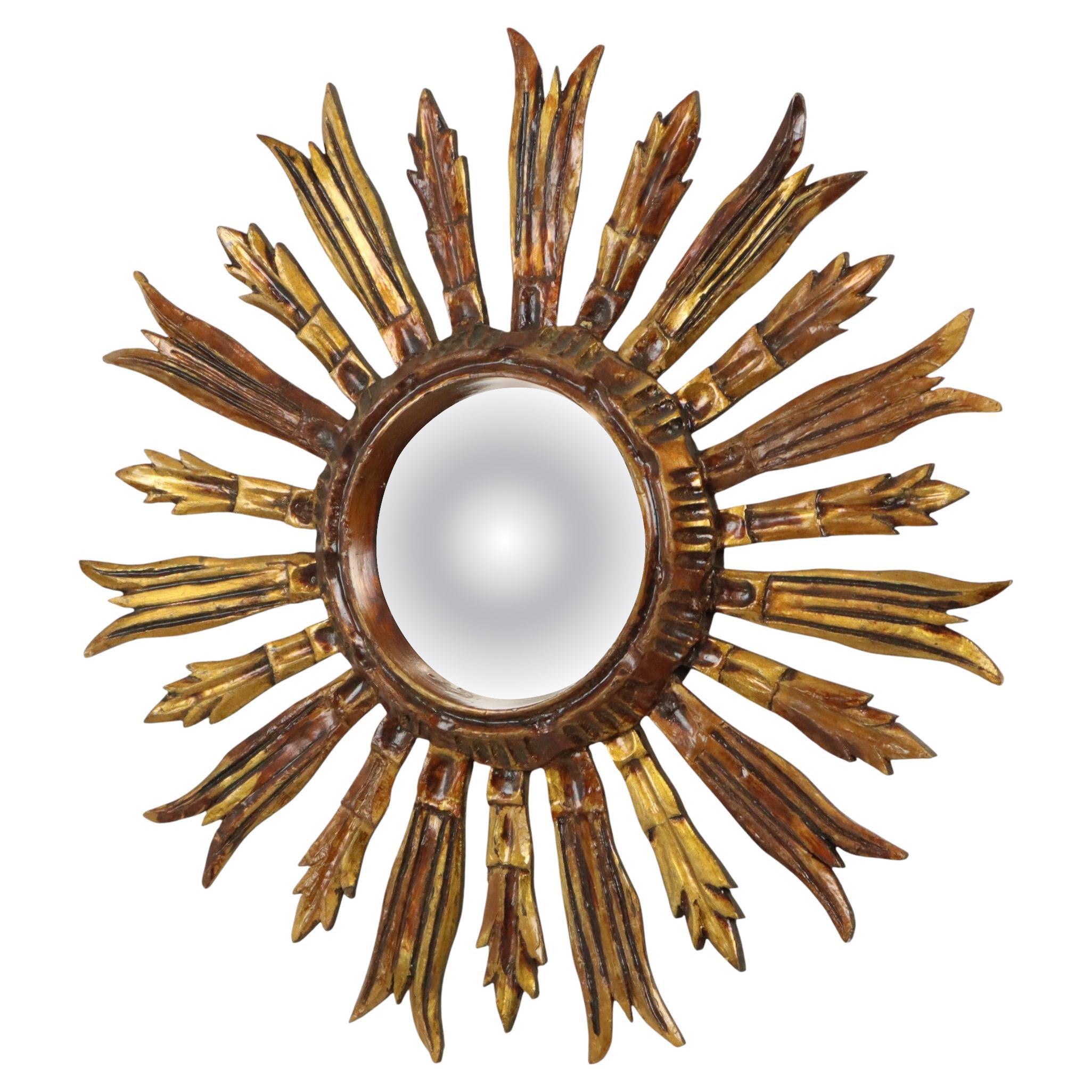 Vintage Wooden Sun Mirror Sunburst Gold Fifties 52cm