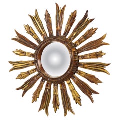 Vintage Wooden Sun Mirror Sunburst Gold Fifties 52cm