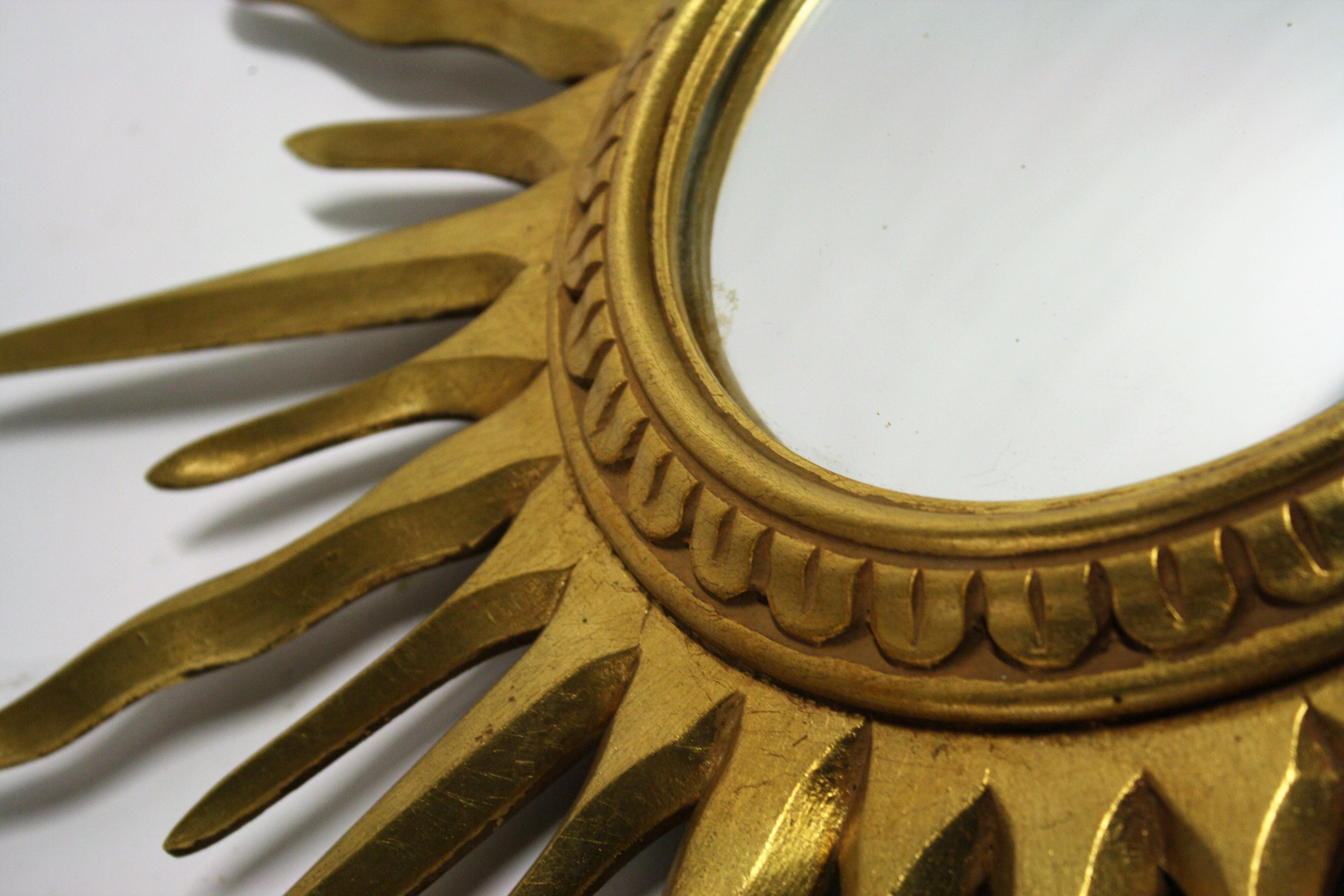 Hollywood Regency Vintage Wooden Sunburst Mirror, 1960s