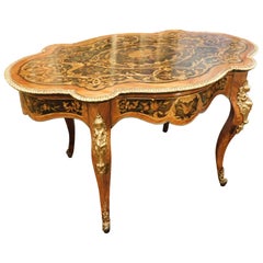 Vintage Wooden Table Inlaid with Bronzes, 1940, Italy