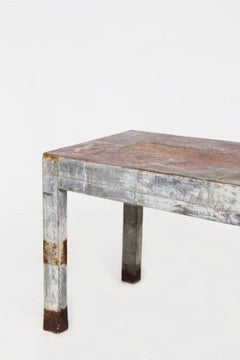Vintage Wooden Table with Riveted Sheet Metal Covering