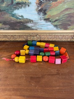 Vintage Wooden Toy Beads in Primary Colors, Early Educational Lacing Set