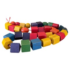 Vintage Wooden Toy Beads in Primary Colors, Early Educational Lacing Set