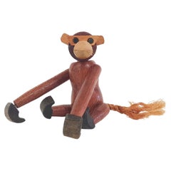 Vintage Wooden Toy Monkey in the Style of Kay Bojesen, Denmark, 1960's