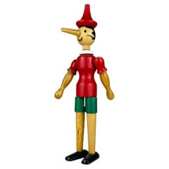 Pinocho de juguete vintage de madera, Italia, años 60