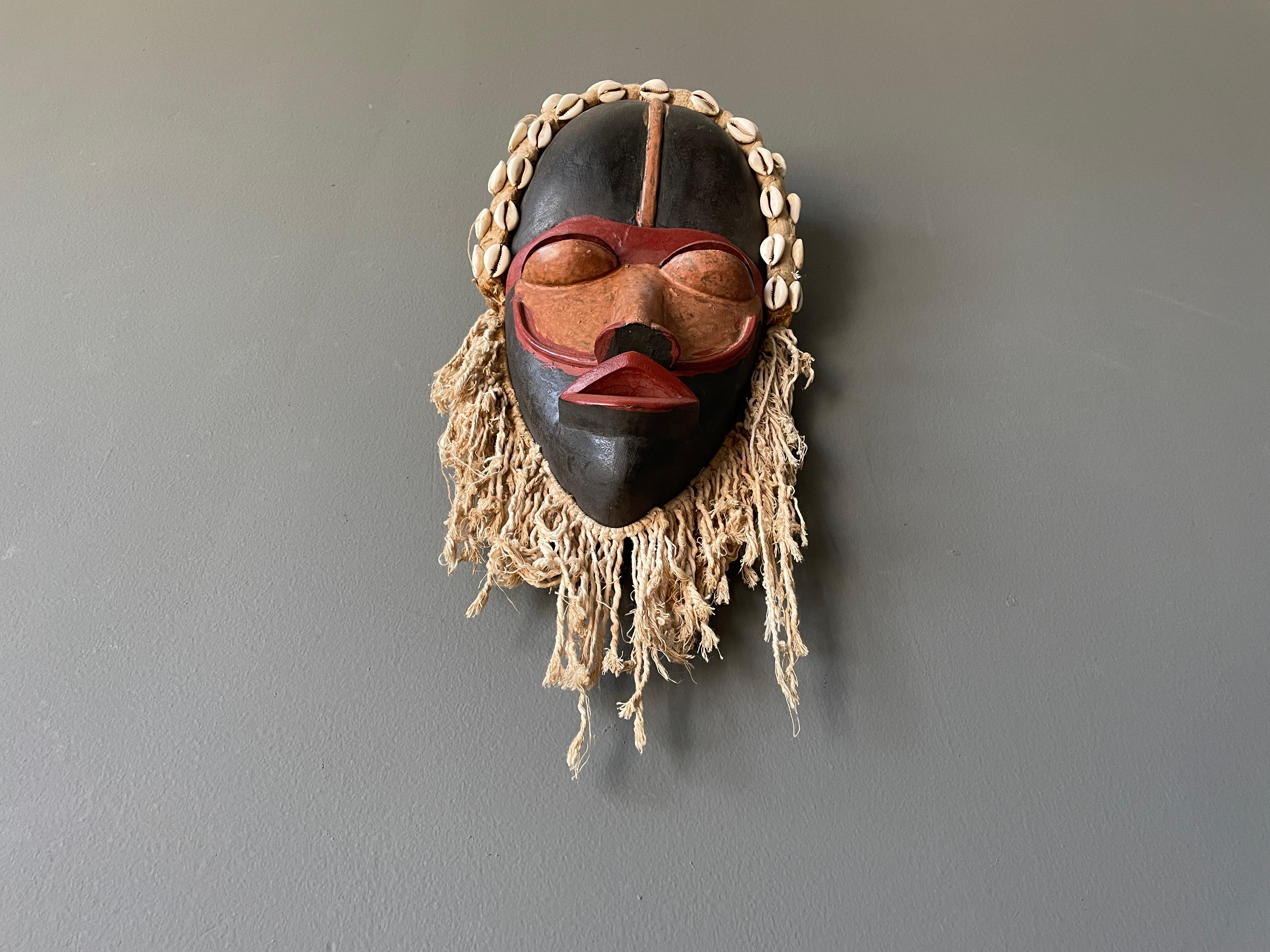 Carved Vintage Wooden Tribal Biombo Mask