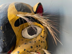 Vintage Wooden Tribal Folk Art Wild Cat Mask