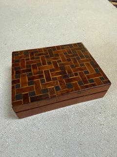 Vintage Wooden Trinket Box With Herringbone Pattern