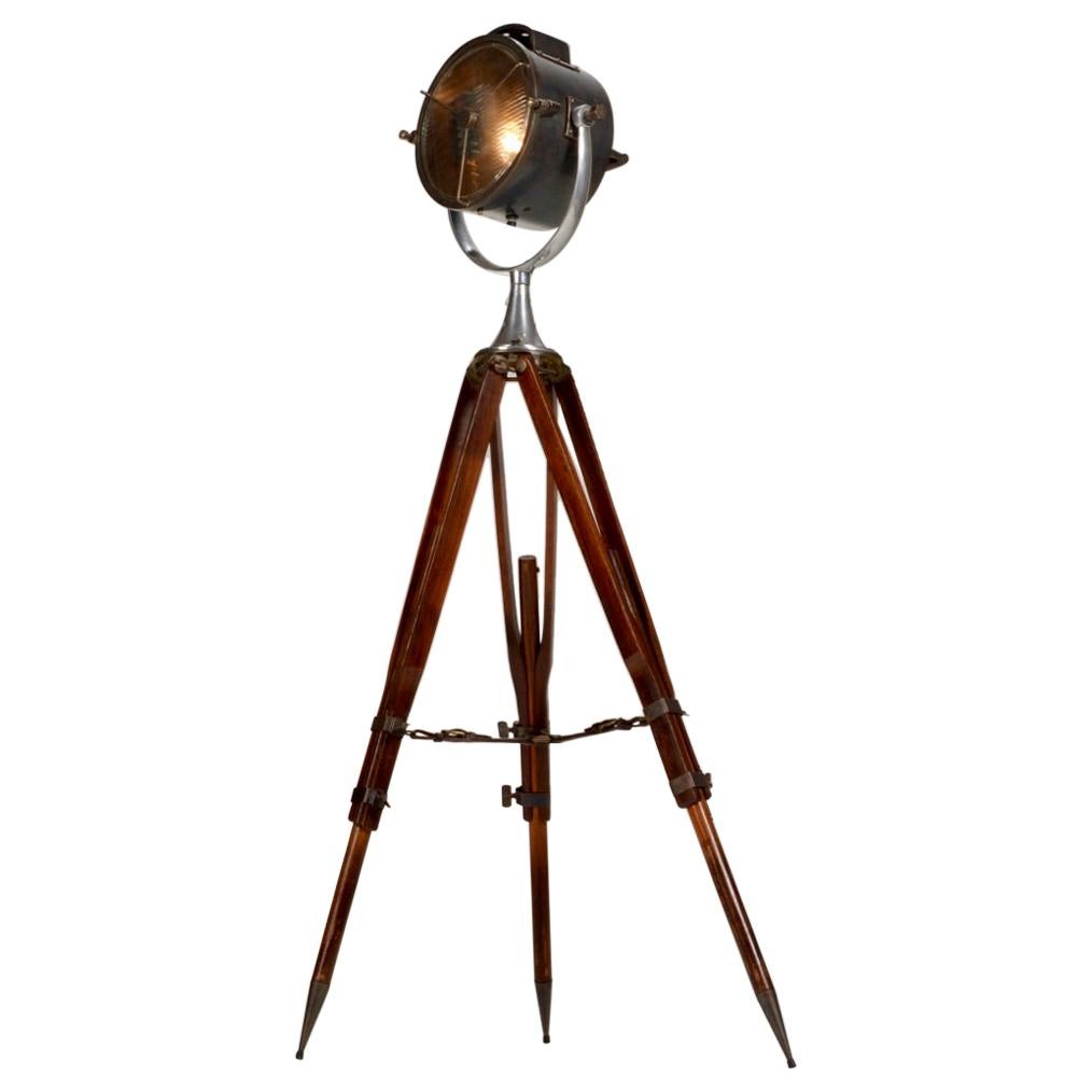 Vintage Wooden Tripod Spotlight Floor Lamp