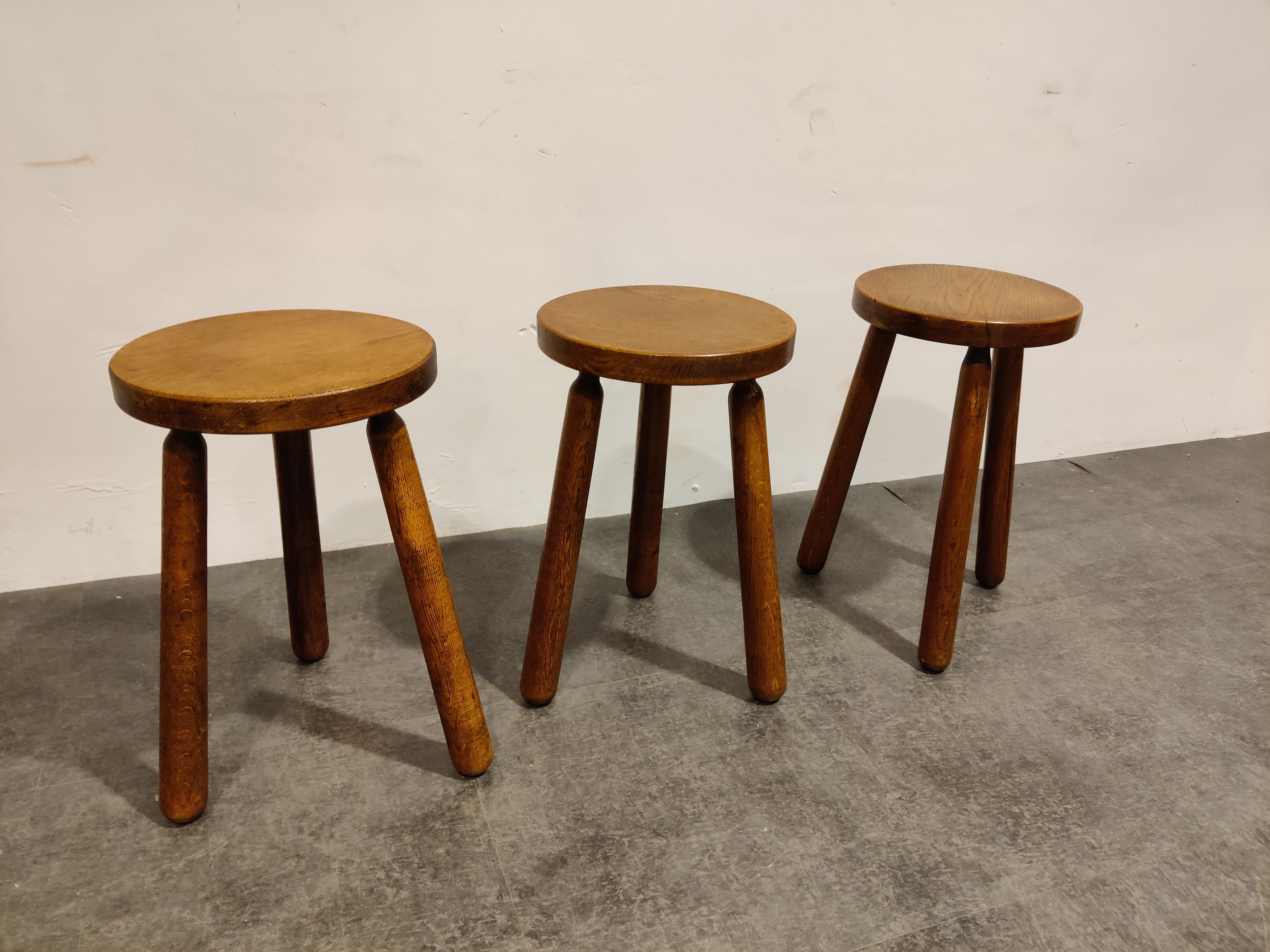 Vintage Wooden Tripod Stools, 1960s In Good Condition In HEVERLEE, BE