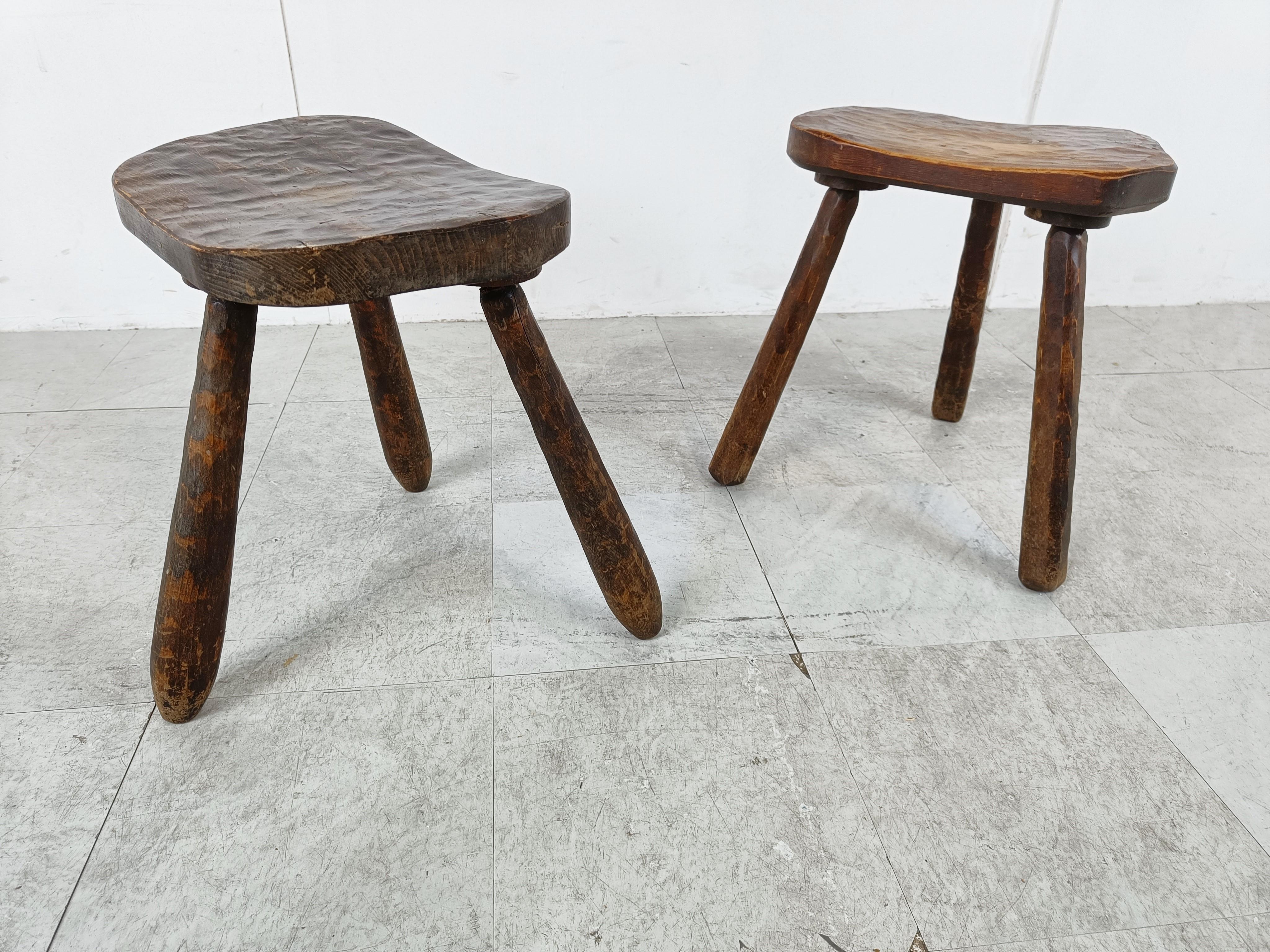 Vintage Wooden Tripod Stools - Set of 2, 1950s 1