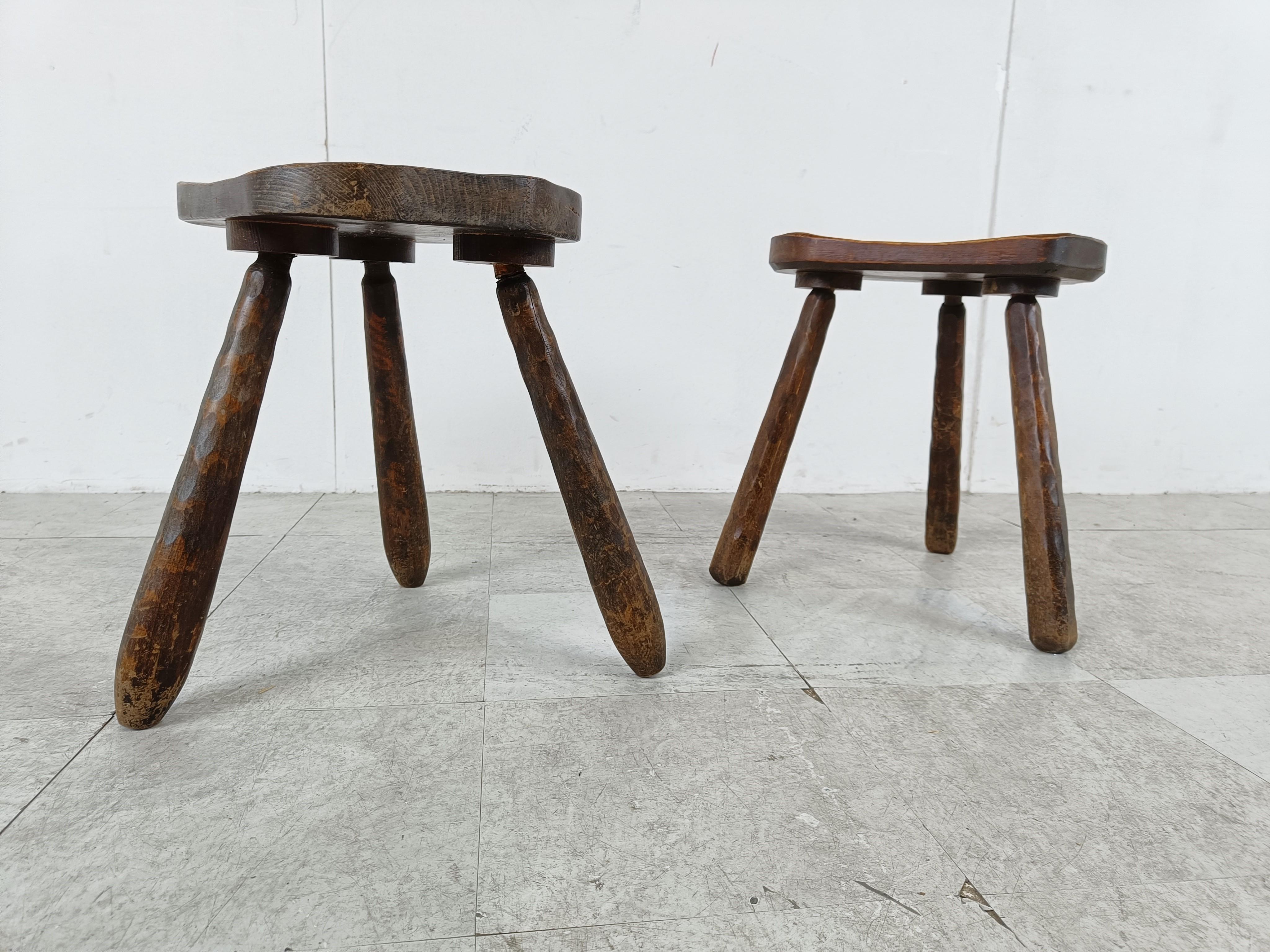 Vintage Wooden Tripod Stools - Set of 2, 1950s 2