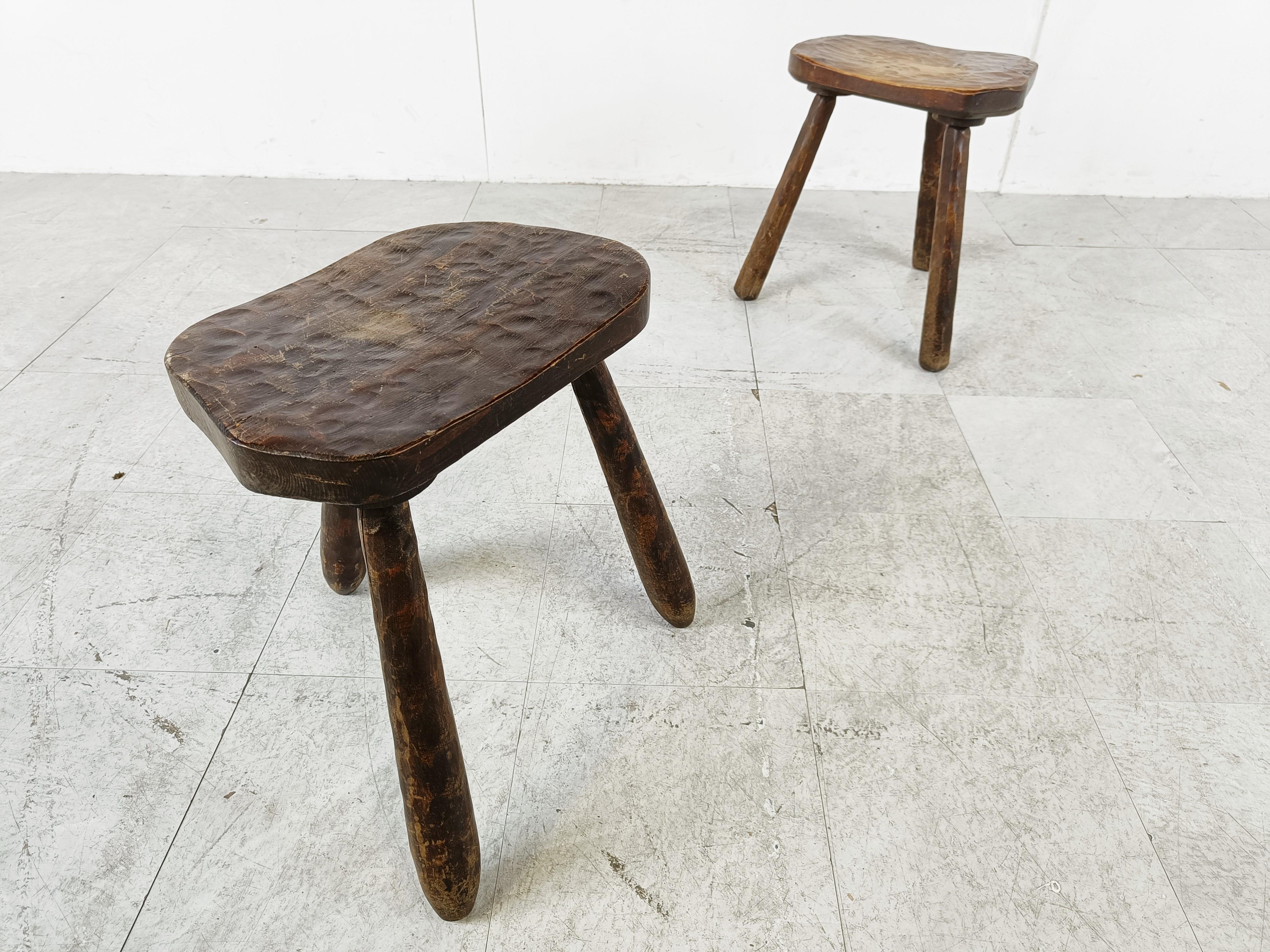 Vintage Wooden Tripod Stools - Set of 2, 1950s 3