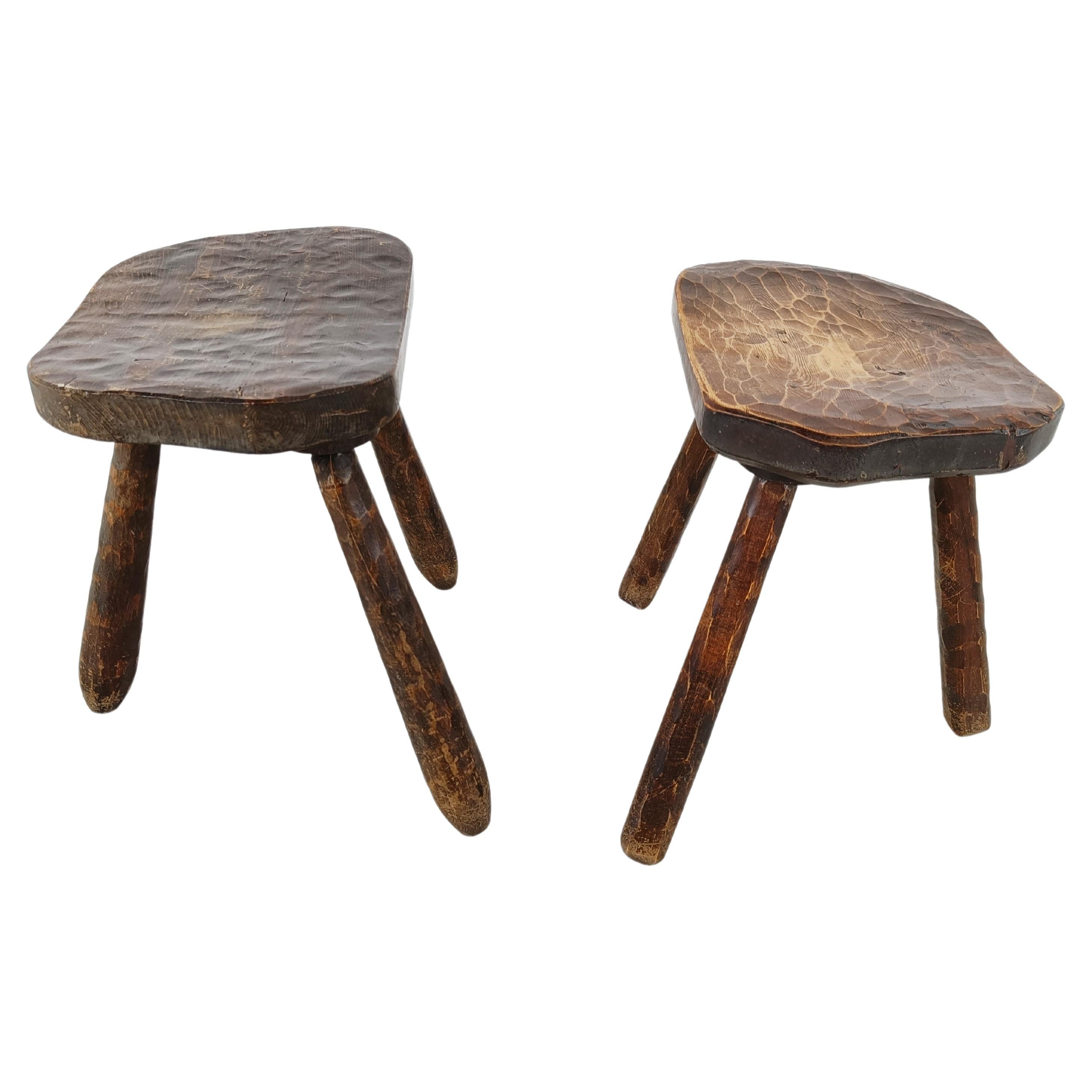 Vintage Wooden Tripod Stools - Set of 2, 1950s