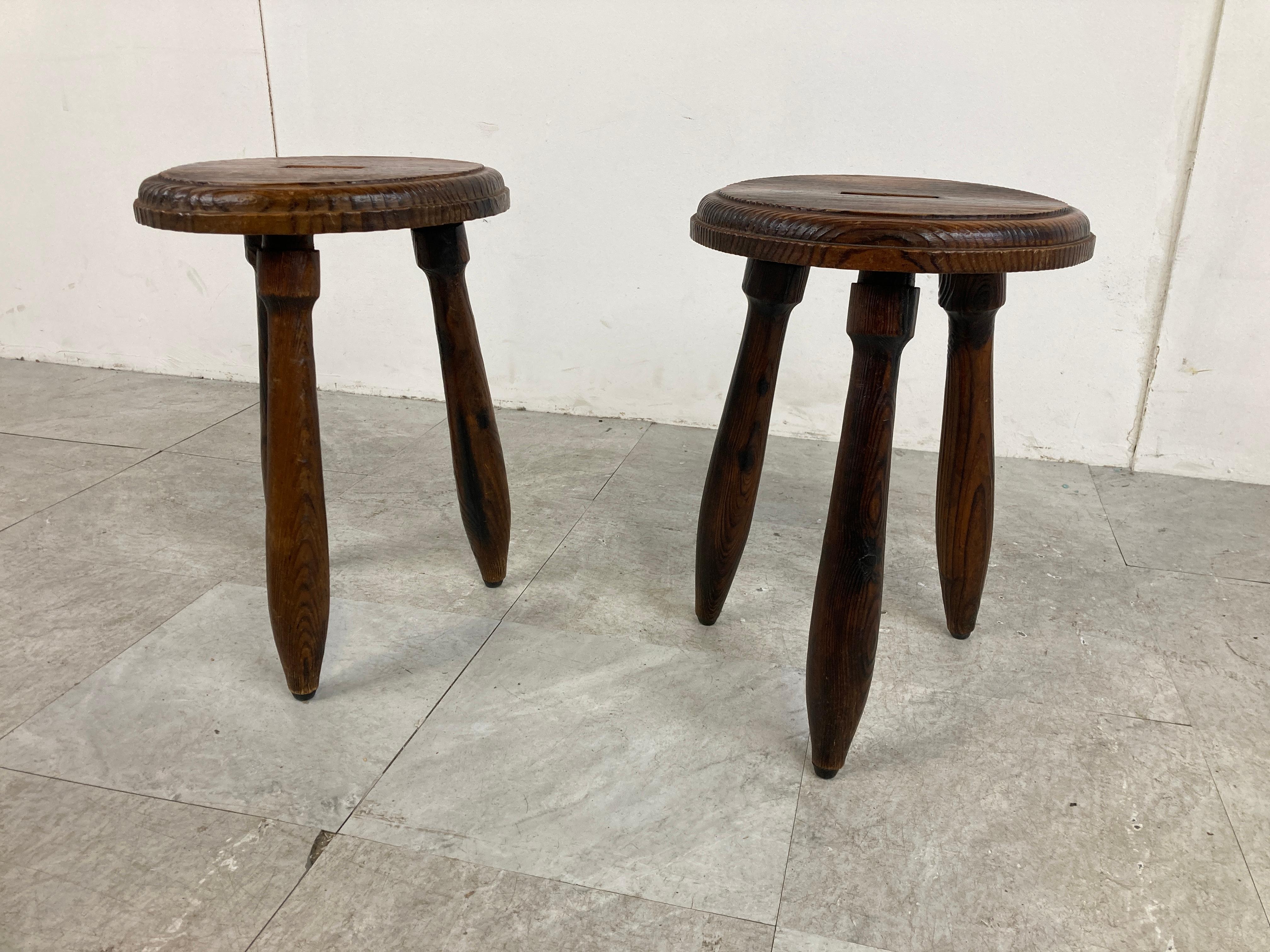 Vintage Wooden Tripod Stools, Set of 4, 1950s 4
