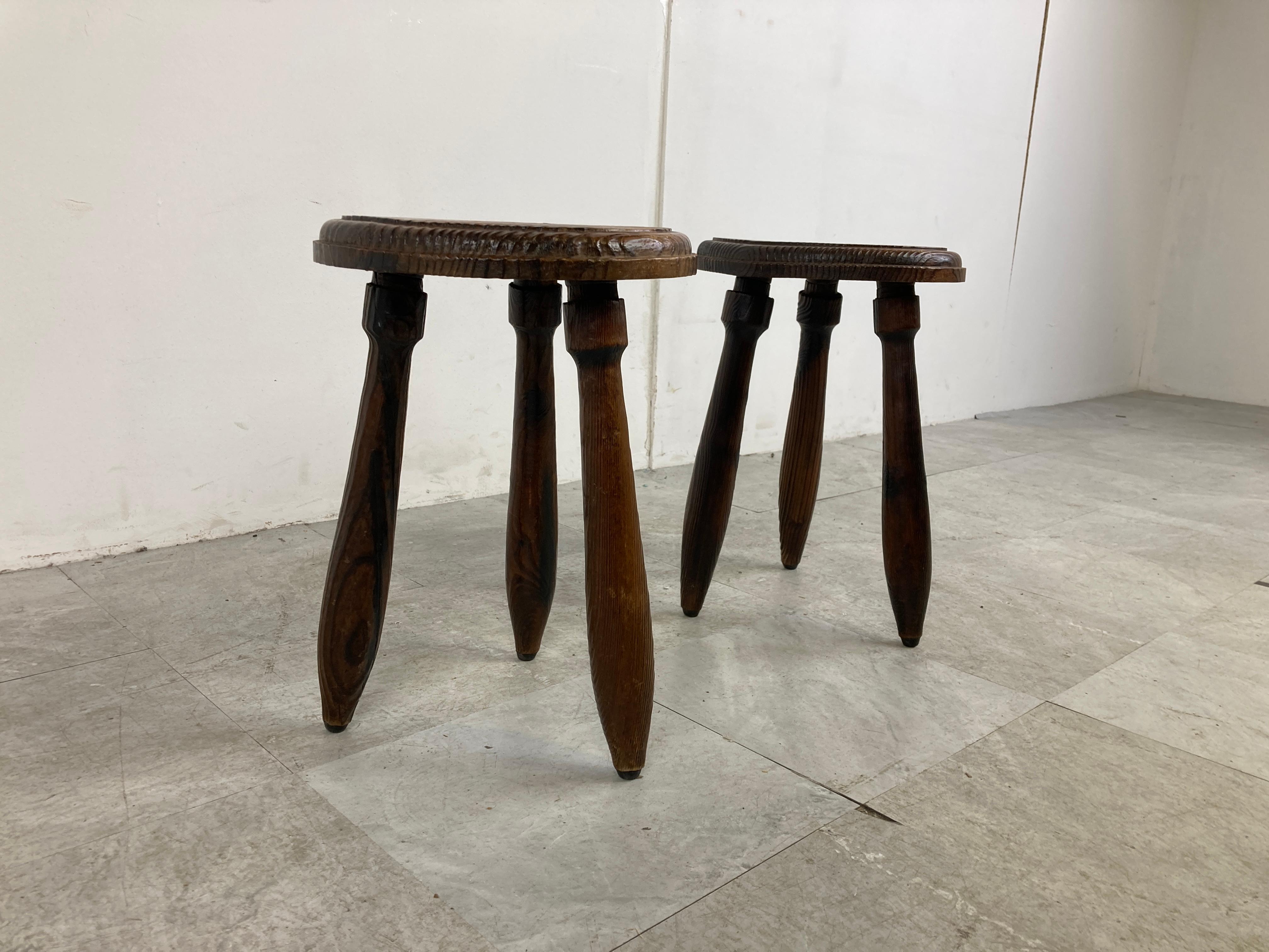 Vintage Wooden Tripod Stools, Set of 4, 1950s 5