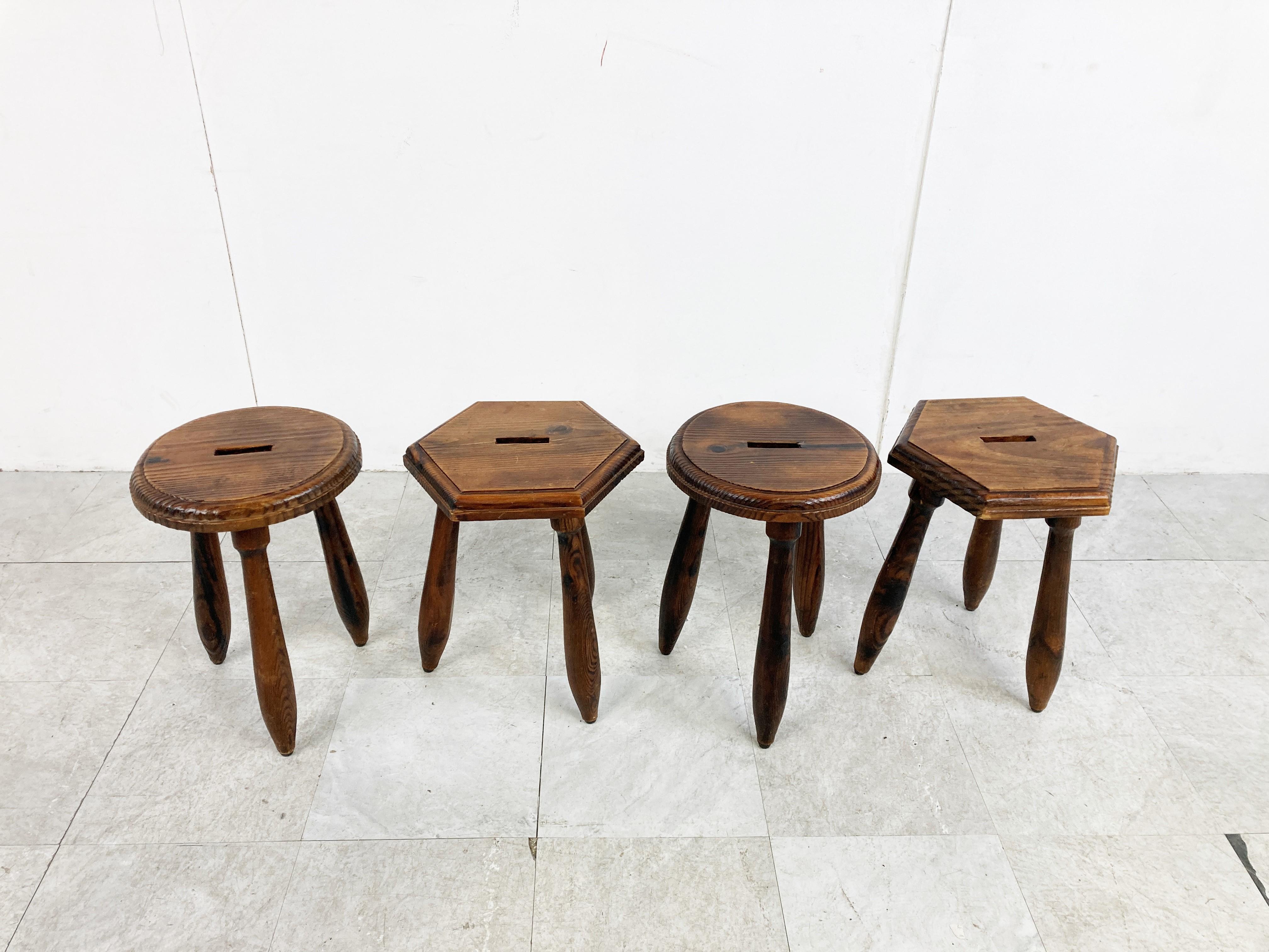 Vintage Wooden Tripod Stools, Set of 4, 1950s 1