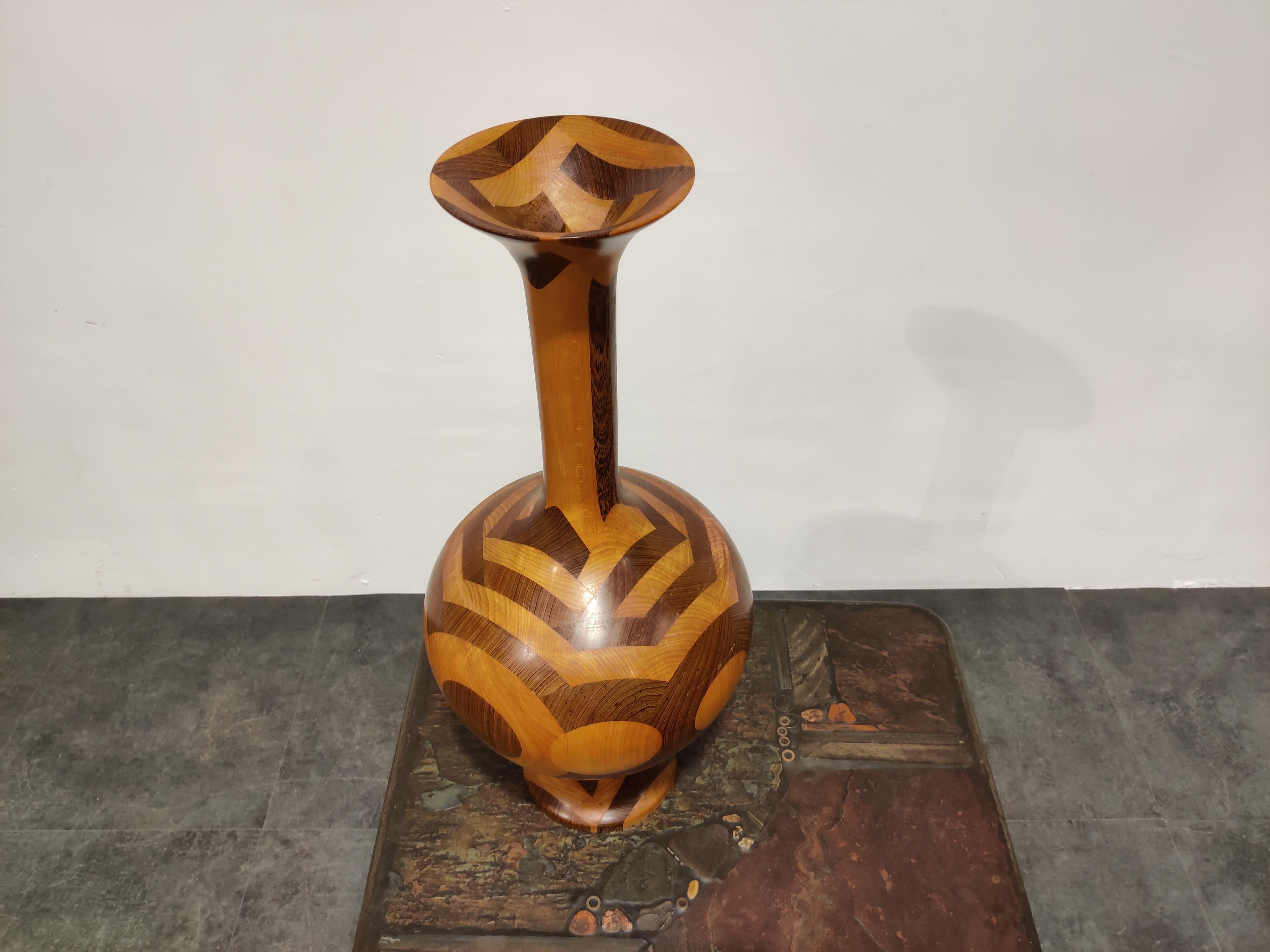 Mid-Century Modern Vintage Wooden Vase by Decoene, 1970s