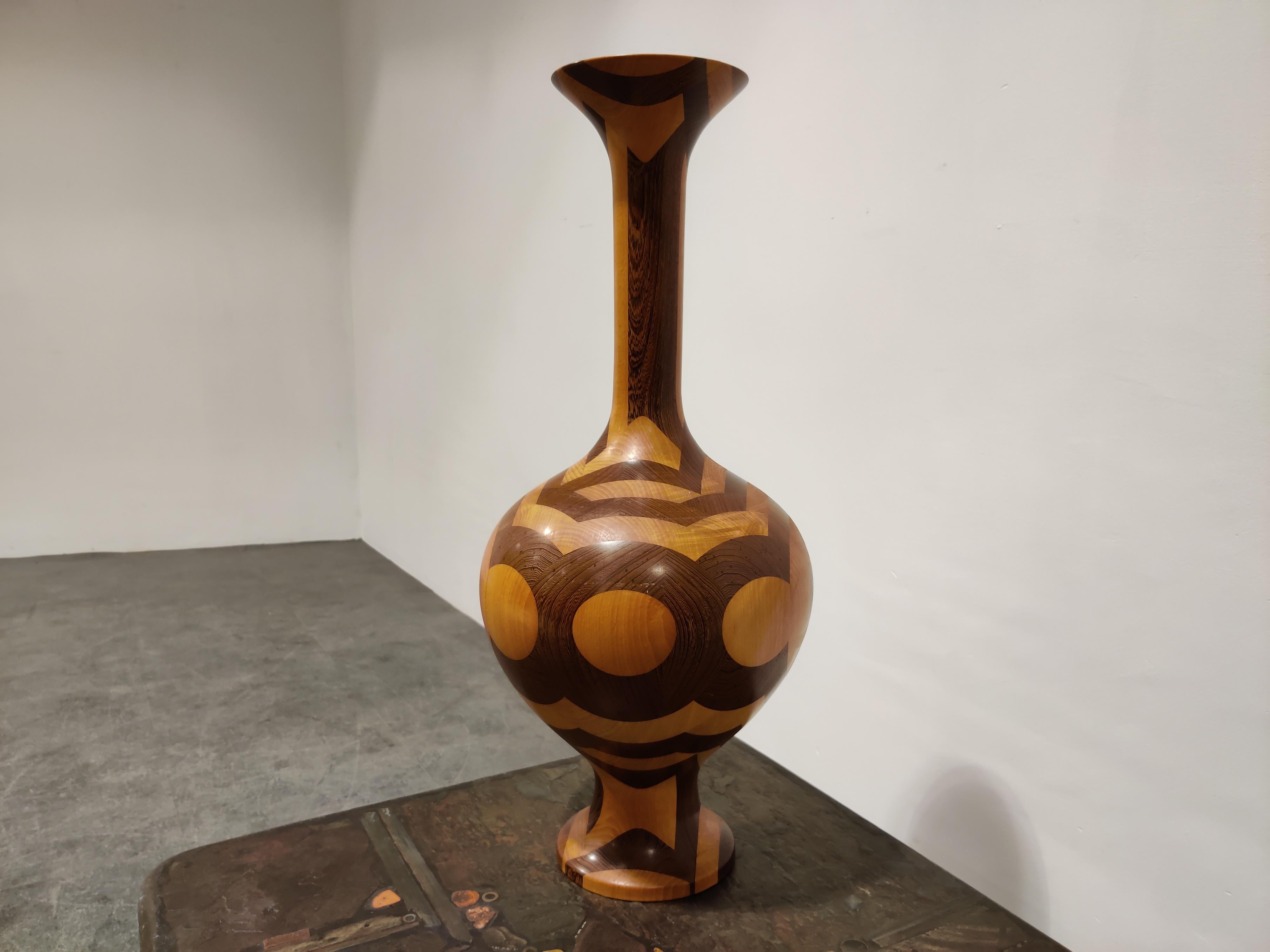 Belgian Vintage Wooden Vase by Decoene, 1970s