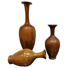 Vintage Wooden Vases by Decoene, Set of 3, 1970s