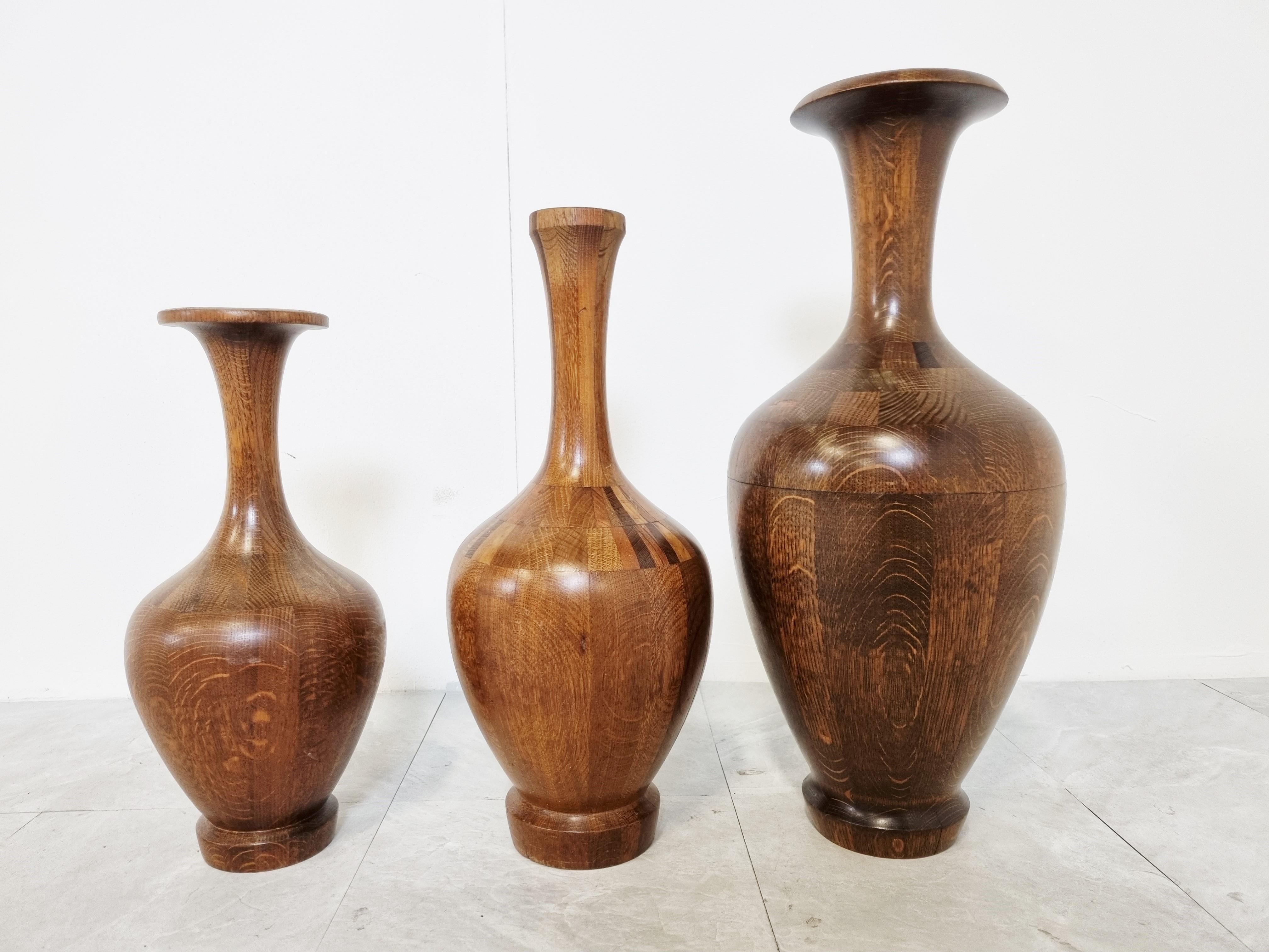 Belgian Vintage Wooden Vases by Maurice Bonami, Set of 3, 1970s For Sale
