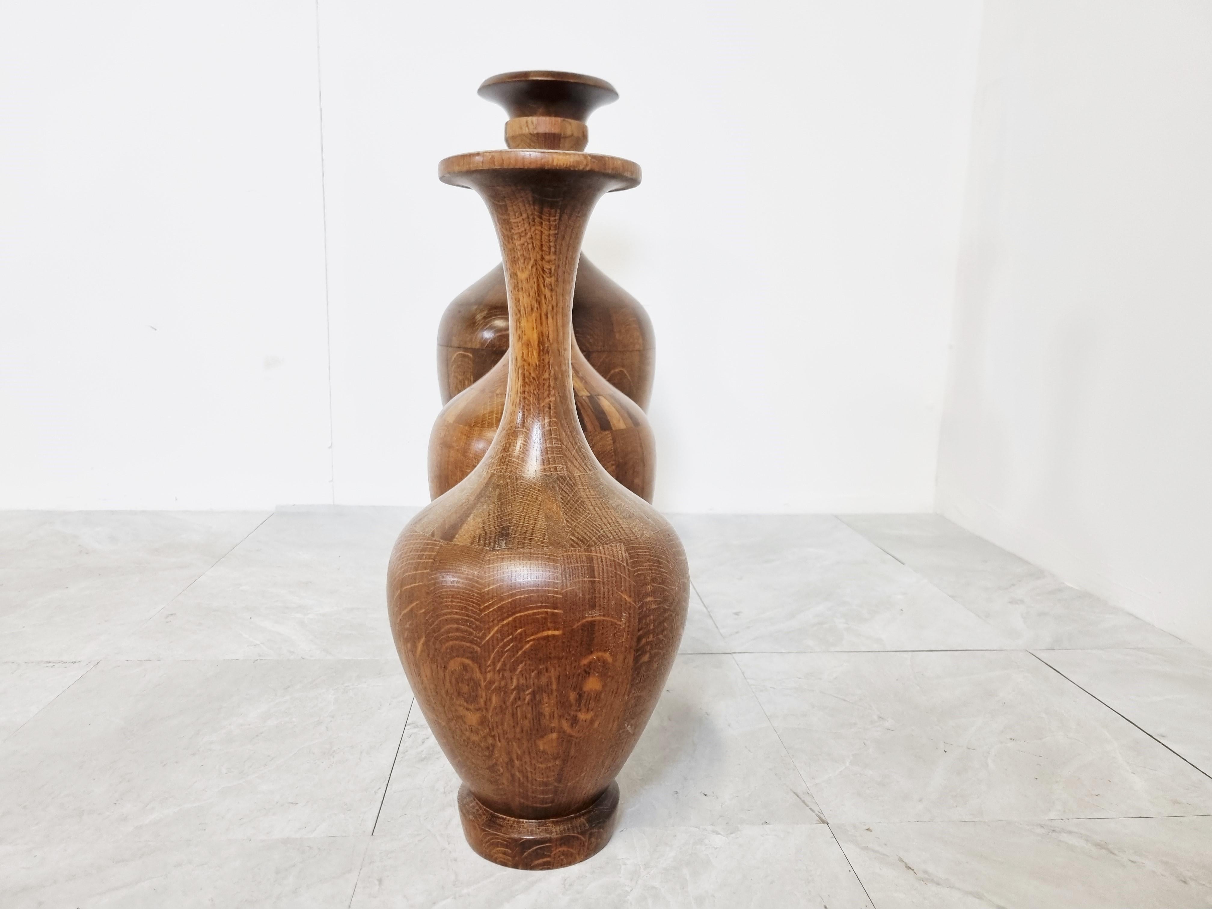 Vintage Wooden Vases by Maurice Bonami, Set of 3, 1970s In Good Condition For Sale In HEVERLEE, BE