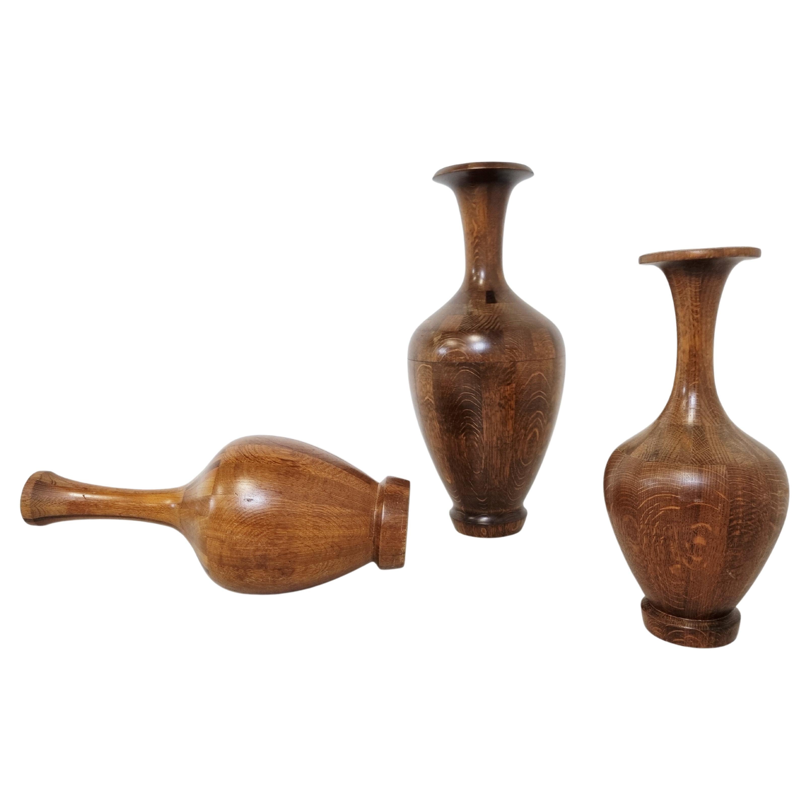 Vintage Wooden Vases by Maurice Bonami, Set of 3, 1970s For Sale