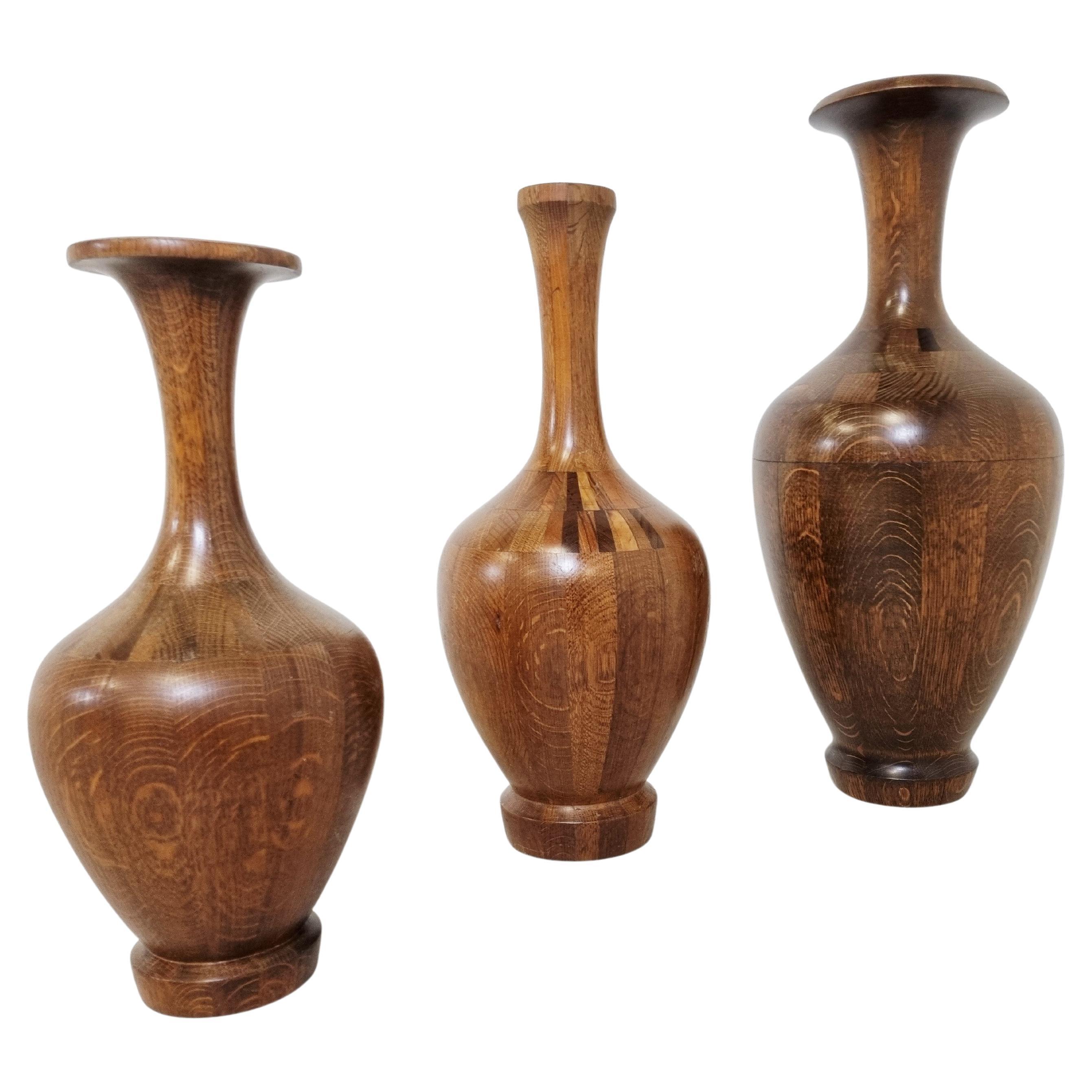 Vintage Wooden Vases by Maurice Bonami, Set of 3, 1970s