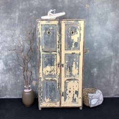 Vintage Industrial Wooden Wardrobe, Original Paint, 1930's