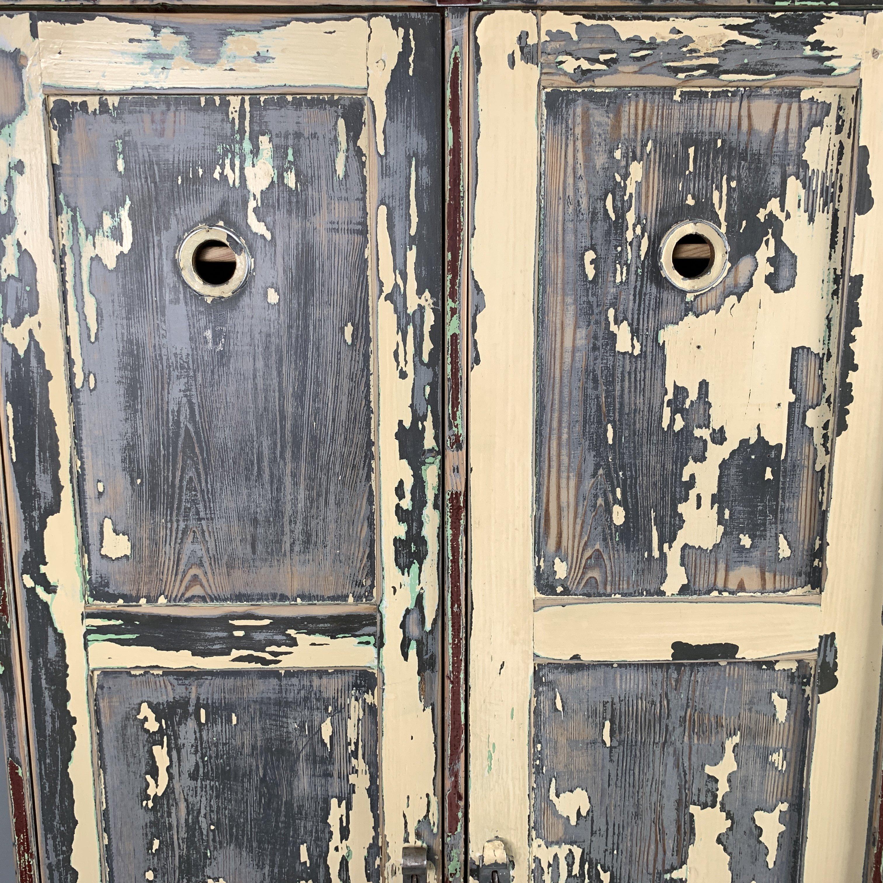 Vintage Industrial Wooden Wardrobe, Original Paint, 1930's For Sale 1