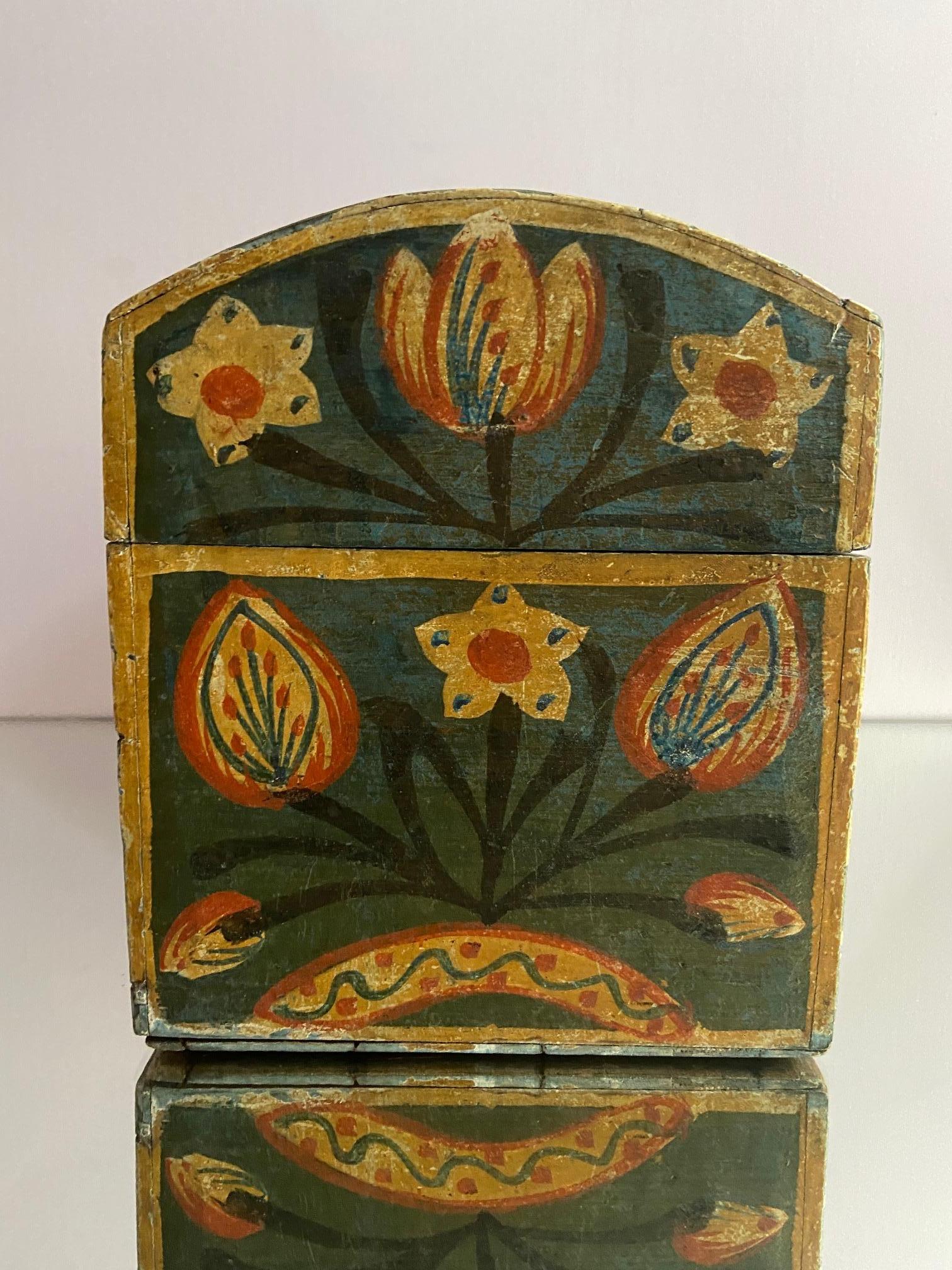 Vintage Wooden Wedding Chest with Hand Painted Flowers, France, 19th Century 2