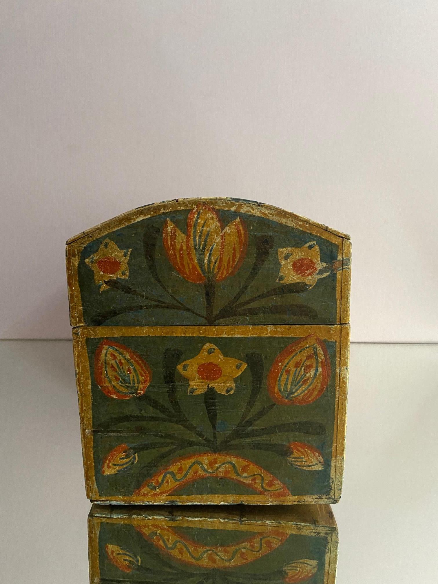 Vintage Wooden Wedding Chest with Hand Painted Flowers, France, 19th Century 4